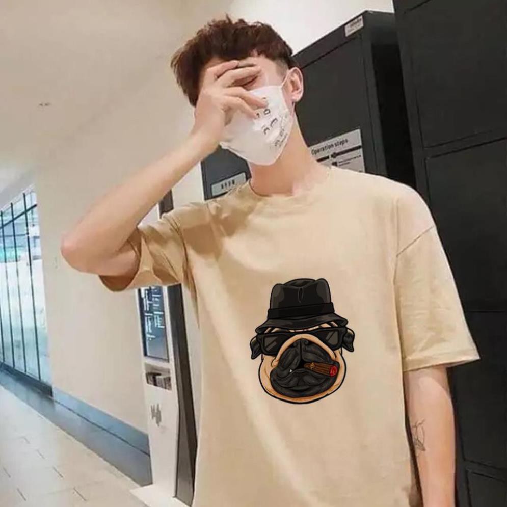 áo phông nam-áo thun nữ Tay Lỡ Unisex nam nữ In  Chó Pug Xiga form rộng FREESIZE dưới 75kg  phong cách Ulzzang - ATIN14