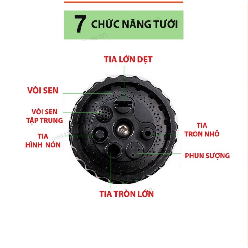 Vòi tưới cây đa năng - Vòi xịt nước tưới cây 7 chế độ - Lò xo co giãn chịu áp - Xịt rửa xe đa năng
