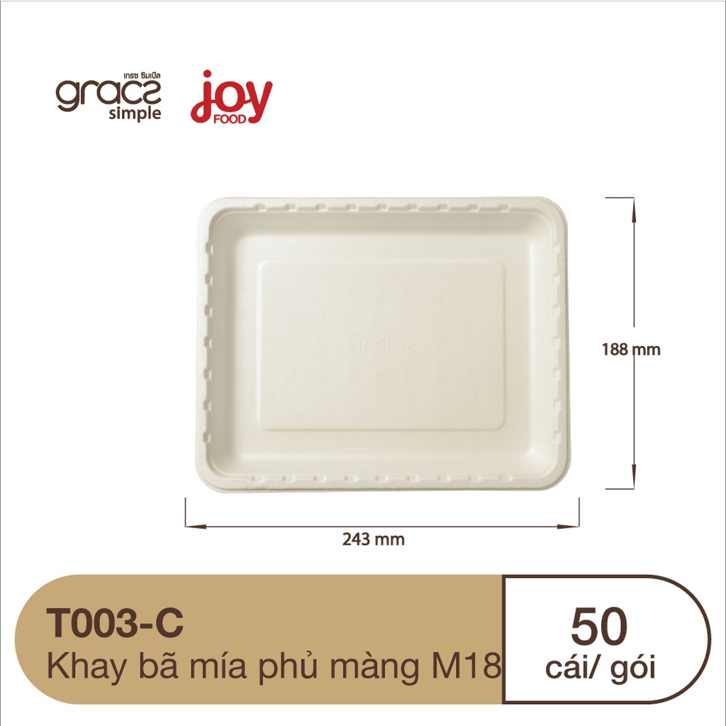 50 khay bã mía Gracz 243 x 188 x 20 mm, phủ màng dùng để đựng thịt tươi, hải sản, rau củ cao cấp