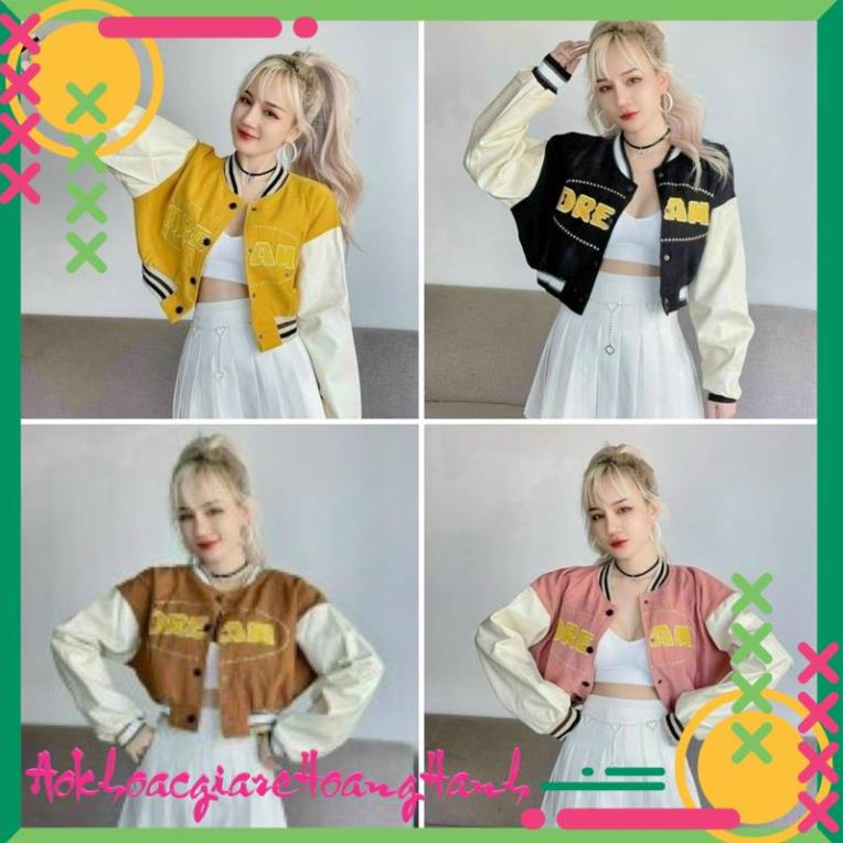 Áo khoác nam nữ da lộn bomber thêu DREAM croptop size nhỏ dưới 50kg