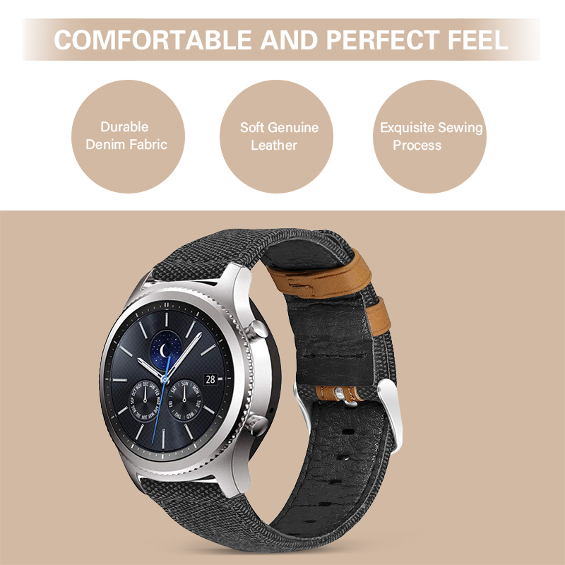 Dây Đeo Bằng Da Canvas 20mm / 22mm Cho Đồng Hồ Thông Minh Samsung Gear S3 S2 Sport Classic Huawei Gt 2 Samsung Galaxy Watch 42mm / 46mm