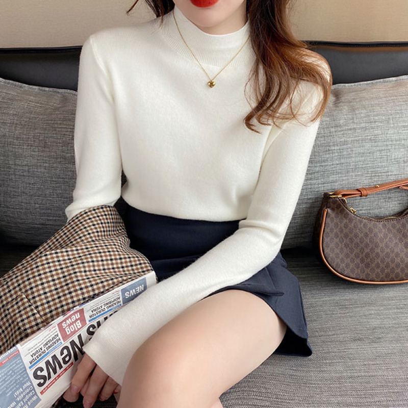 Áo Thun Cổ Lọ Tay Dài Màu Trơn Thời Trang Cho Nữ