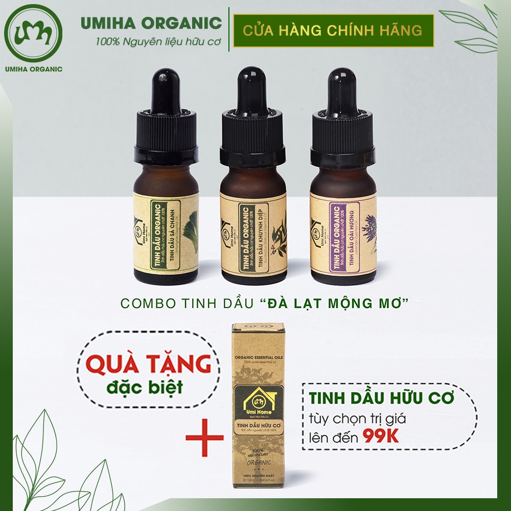 Combo 3 lọ tinh dầu Đà Lạt mộng mơ (Oải Hương, Khuynh Diệp, Sả Chanh) 10ml nguyên chất | Tặng kèm tinh dầu tuỳ chọn