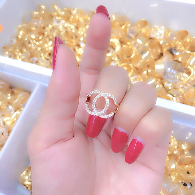 Nhẫn nữ kiểu chữ C dát vàng 18k cao cấp