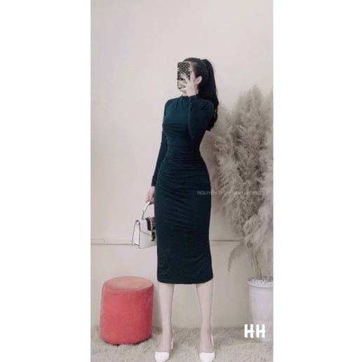 Váy ôm body tăm nhún tay dài