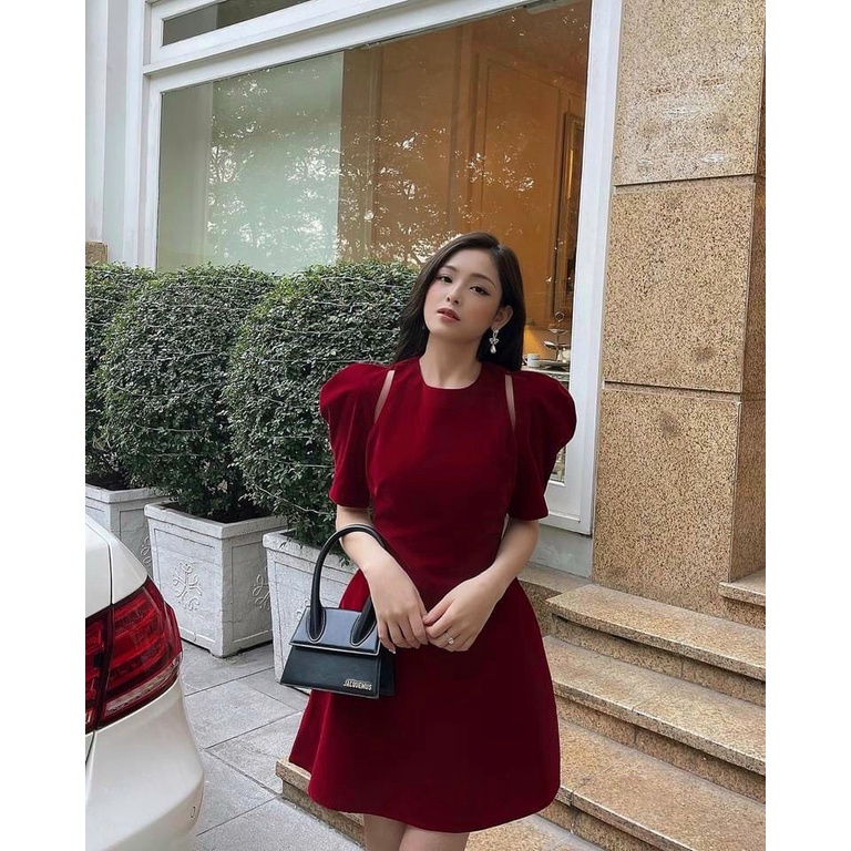 ĐẦM DỰ TIỆC NHUNG KHOÉT VAI BASIL DRESS