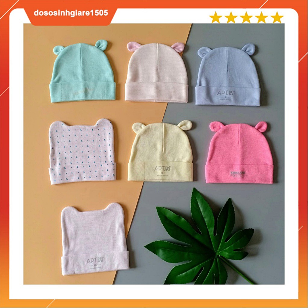 Mũ sơ sinh MÀU có TAI/ Nón sơ sinh cotton size 0-2 tháng (cho chọn màu)