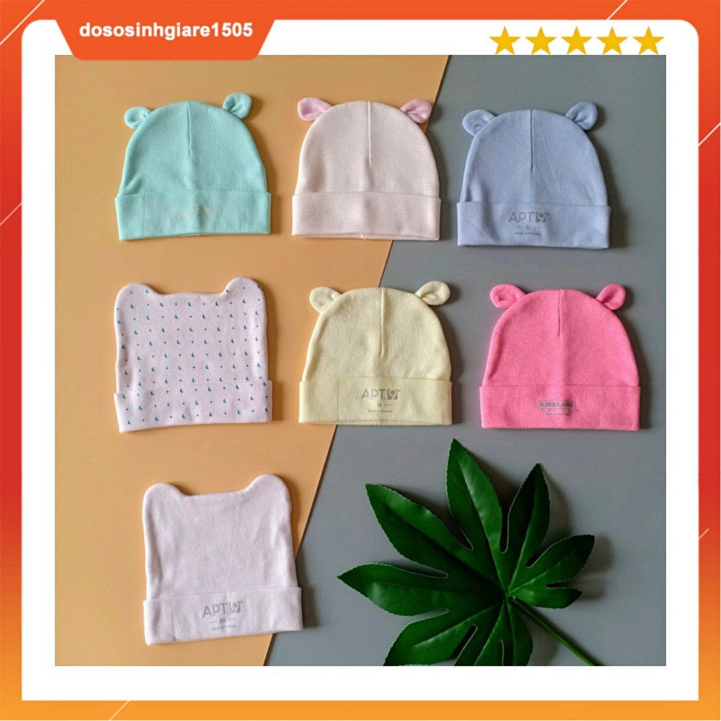 Mũ sơ sinh MÀU có TAI/ Nón sơ sinh cotton size 0-2 tháng (cho chọn mẫu)