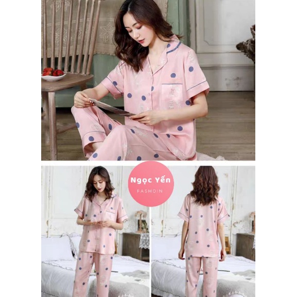 Đồ ngủ Pyjama lụa chất lượng tay ngắn mặc nhà họa tiết | BigBuy360 - bigbuy360.vn