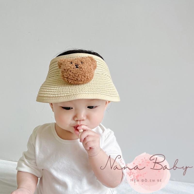 Mũ cói cho bé nửa đầu đính kèm gấu bông xù dễ thương ( có quai dán diều chỉnh theo vòng đầu từ 6m-7y) MH109 Nanababy98