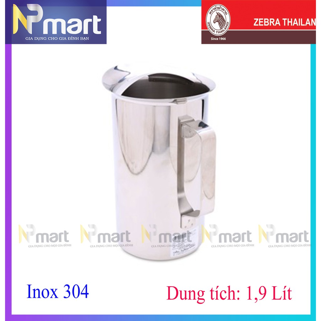 Ca đựng nước inox cao cấp 304 Zebra không nắp 1.9L 115011 -  11cm (Bạc)