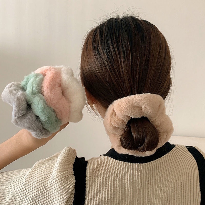 Set 7 dây buộc tóc cao su mềm co giãn màu trắng thời trang mùa đông cho nữ