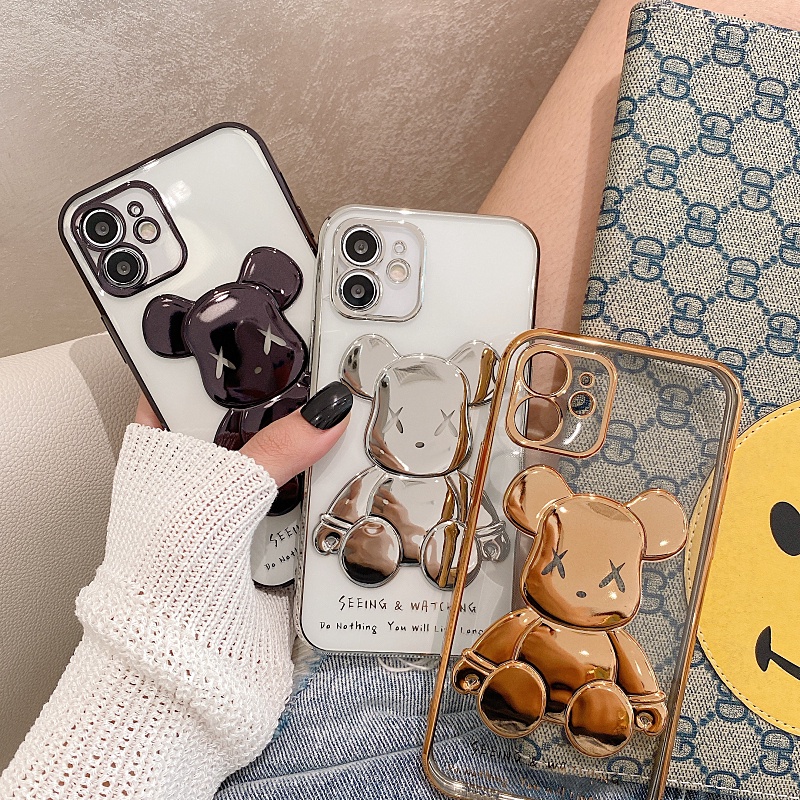 Ốp Điện Thoại TPU Mềm Họa Tiết Gấu 3D Bảo Vệ Ống Kính Cho iPhone 14 13 12 11 Pro Max Mini XS XR X 8 7 6 6S Plus + SE 2020
