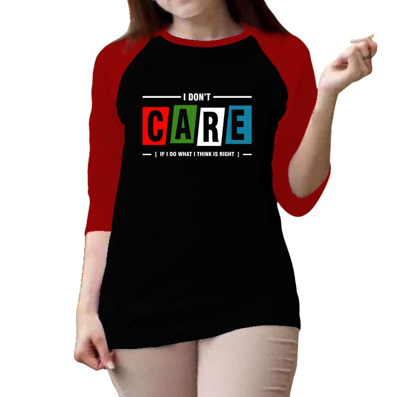 Áo Thun Tay 3/4 In Hình Màn Hình Mới DTF (I DON'T CARE) DTF / Raglan Cho Nữ