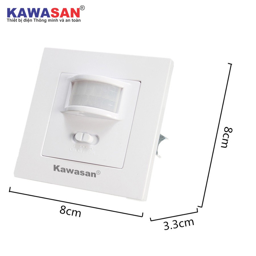 Công tắc cảm ứng hồng ngoại gắn cầu thang hành lang lắp chuẩn đế âm vuông có nút on/off Kawasan SS21D2