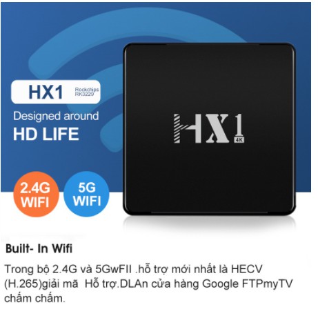 Tivi Box ram 2GB rom 16GB Bluetooth 2.4GWIFI/5GWIFI HX1 android tv box 4k thế hệ mới Android 9 - Bảo hành tv box