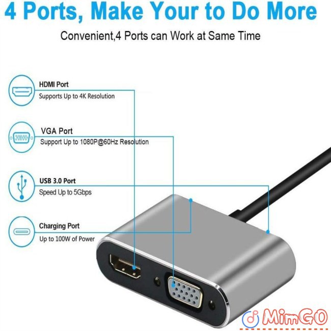 Trạm Docking Trạm Usbc In To Type-C 4 Hdmi + Vga 1