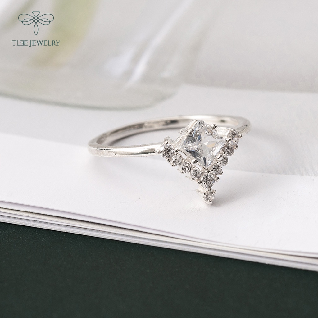 Nhẫn bạc nữ TLEE ổ đá nhỏ 4 chấu phồi viền chóp nhọn độc đáo NCJ A0187