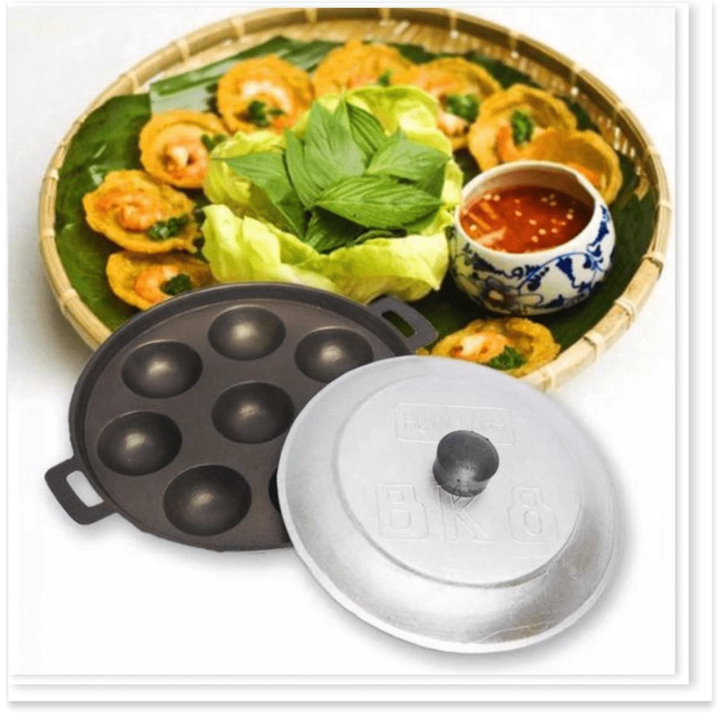 KHUÔN ĐỔ BÁNH KHỌT - BÁNH CĂN 8 LỖ HOẶC 12 LỖ TRÁNG MEN CHỐNG DÍNH -  6233