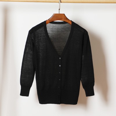 💕Áo Khoác cardigan Dài Tay Cổ Chữ v Màu Đen / Tím Thời Trang Mùa Hè Dành Cho Nữ