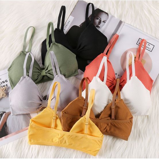 [RẺ VÔ ĐỊCH] Áo bra nữ len tăm nơ thể thao nâng ngực - Áo bralette coton mềm không gọng mút mỏng cài sau YLY18