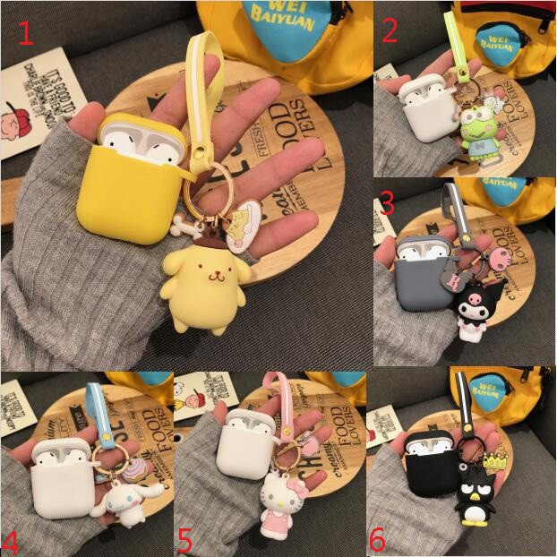 Cute Cartoon Kyechain AirPods Case Hello Kitty Melody Pom pom Purin Cinnamoroll penguin Silicone Airpods 1 2 Case Soft &amp;