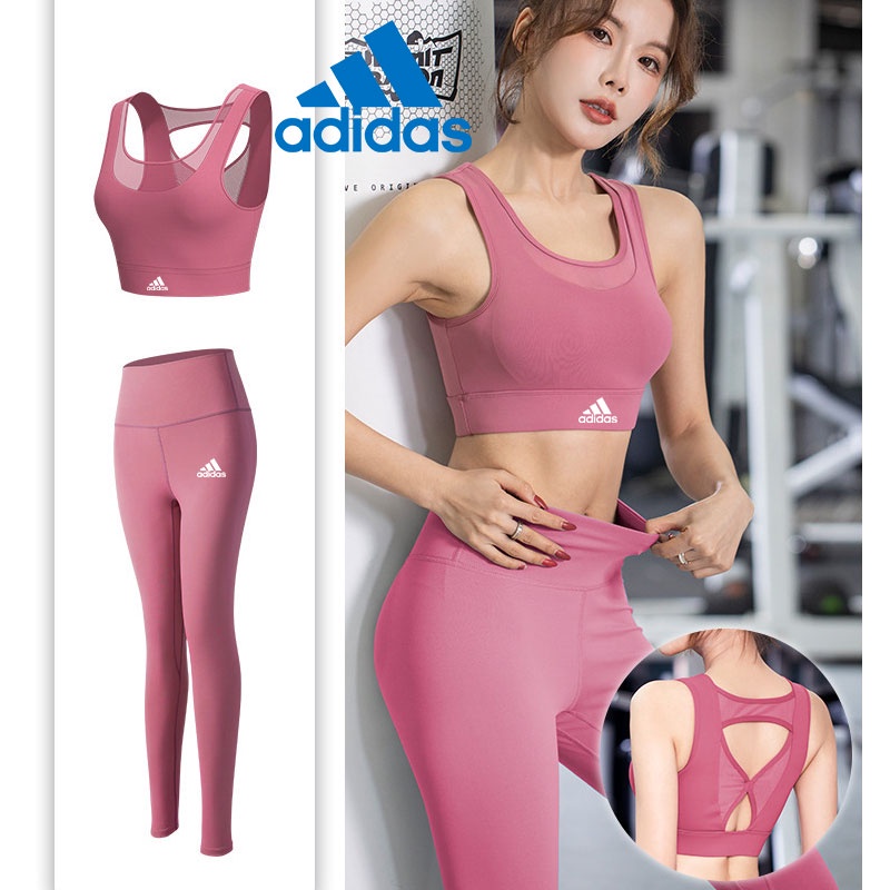 Adidas Bộ Đồ Tập Thể Thao Áo Bra Không Đường May + Quần Legging Lưng Cao Co Giãn Thời Trang Cho Nữ