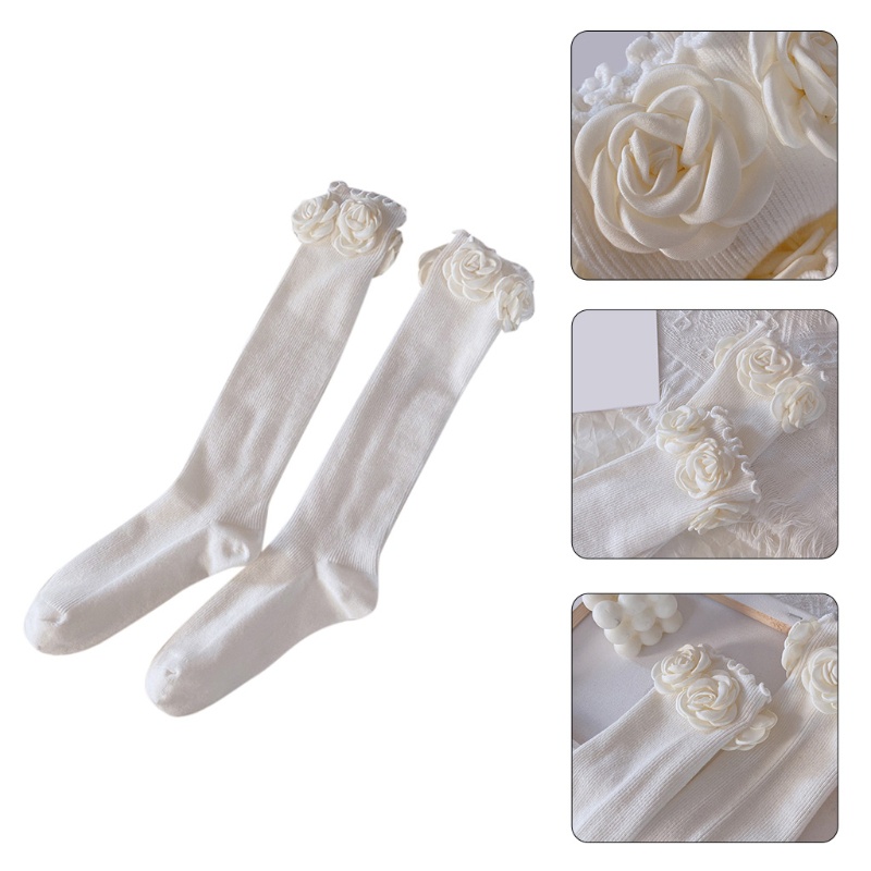 Tất Chân Cao Qua Gối In Hình Hoa Hồng 3D Phong Cách Lolita