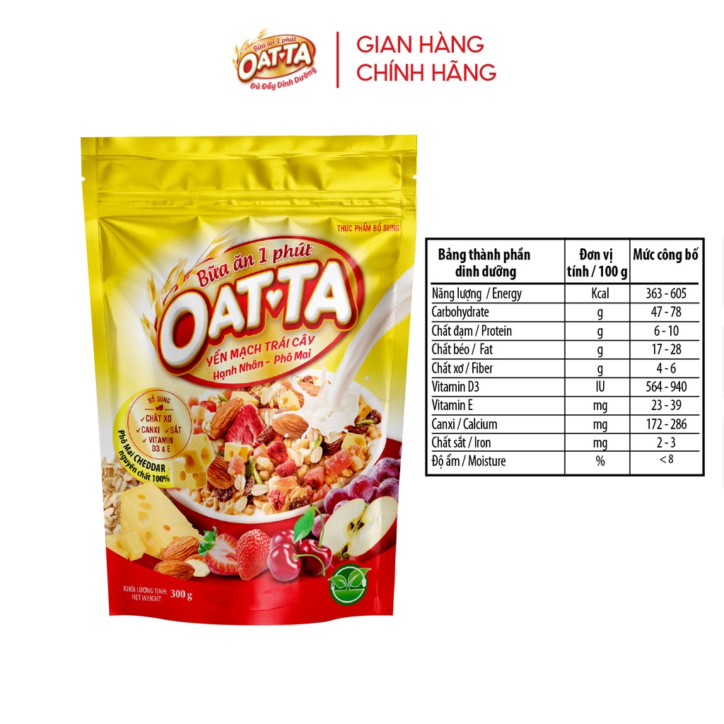 Yến mạch trái cây Hạnh nhân Phô mai OATTA túi 300g