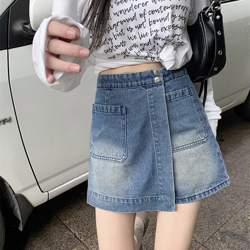 Quần Short Denim Giả Váy Chữ a Lưng Cao Thời Trang Mùa Hè Cho Nữ