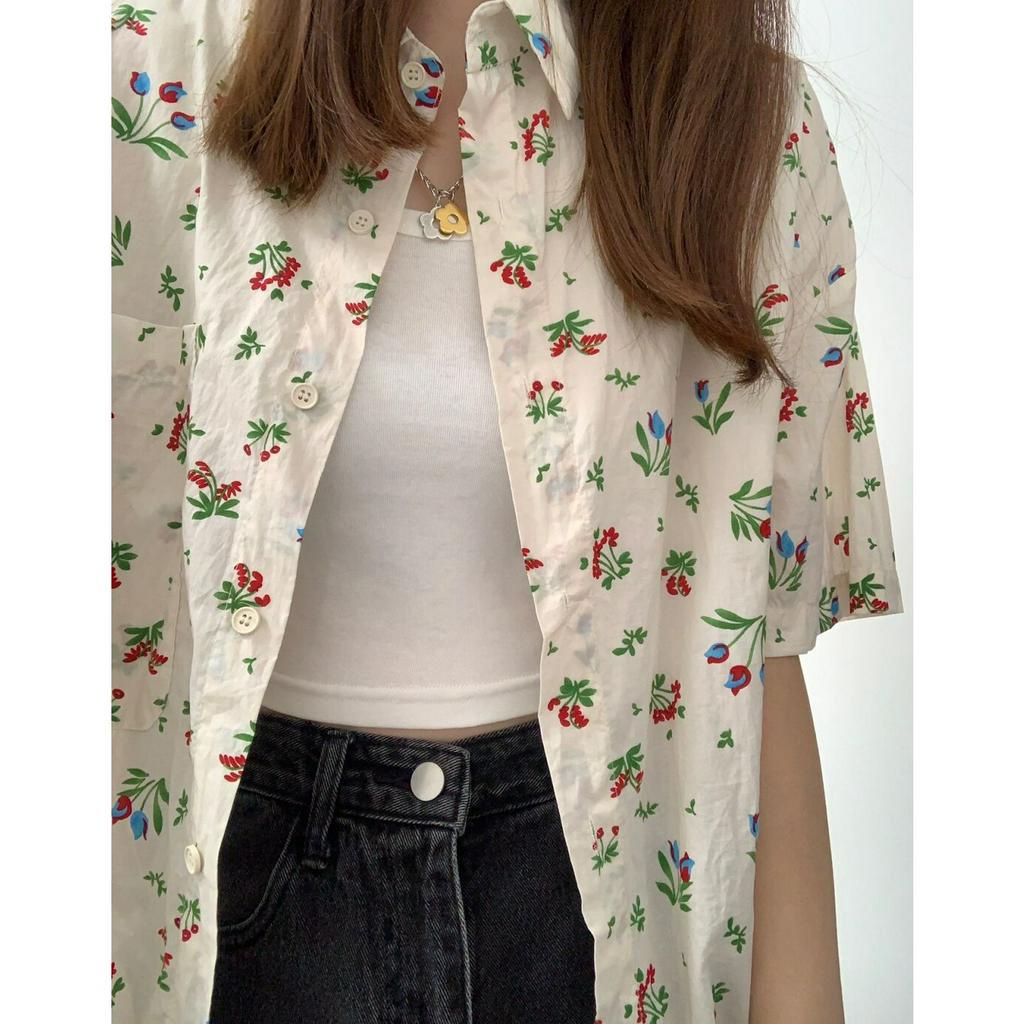 Xiaozhainv Áo Sơ Mi Tay Ngắn Dáng Rộng In Họa Tiết Hoa Phong Cách Cổ Điển Thời Trang Cho Nữ