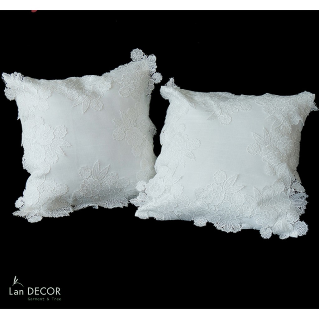 Landecor - Vỏ gối tựa ren trắng (45*45cm) - VGR003