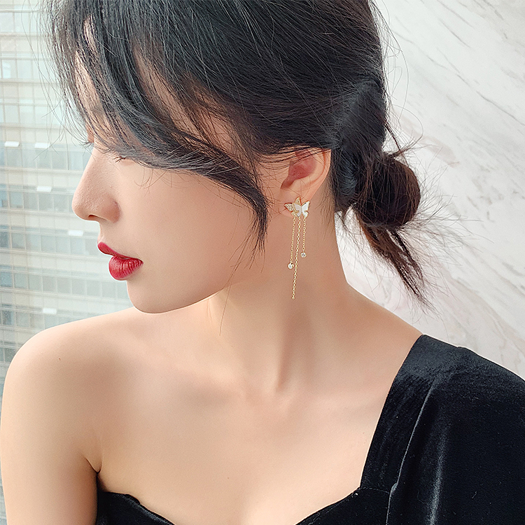 Đôi Bông Tai Mạ Bạc 925 Dáng Dài Hình Bướm Xinh Xắn Cho Nữ