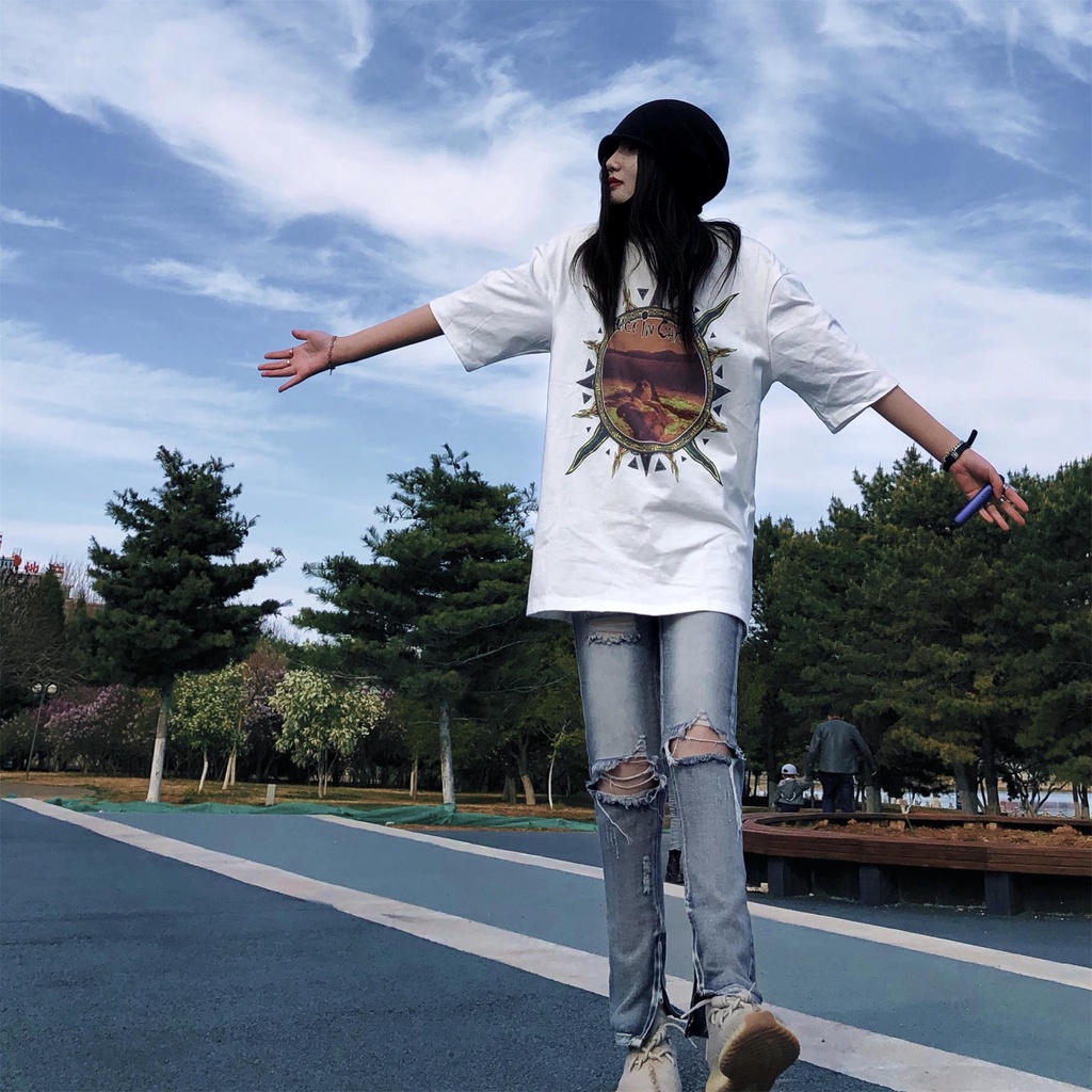 AliceinChains vintagetee retro washed and old tube woven short-sleeved jerry same couple T-shirt