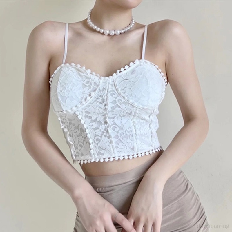 Áo Lót Hai Dây Phối Ren Có Mút Đệm Ngực Dành Cho Nữ