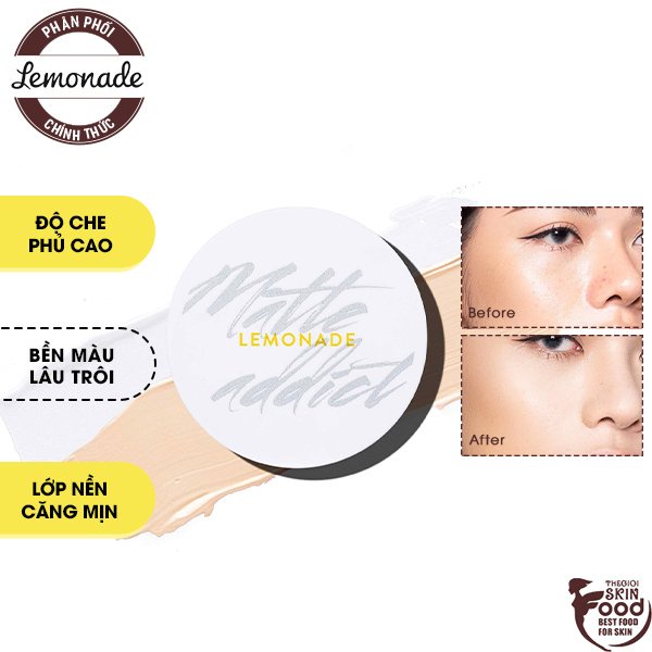 Phấn Nước Kiềm Dầu, Che Phủ Tốt Lemonade Matte Addict Dual Cushion SPF 50+/ PA+++