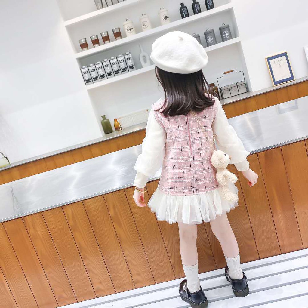 Váy đầm thu đông bé gái-Sét váy dạ 3 chi tiết bé gái size 10-18kg [SV02]