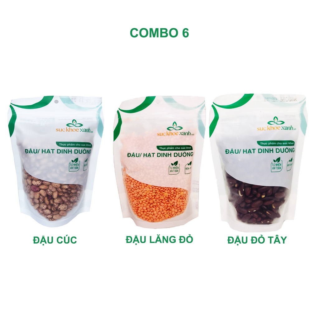 Combo 06 - 1 Đậu Lăng đỏ & 1 Đậu Cúc & 1 Đậu Đỏ Tây Suckhoexanh.vn (mỗi túi 250g)