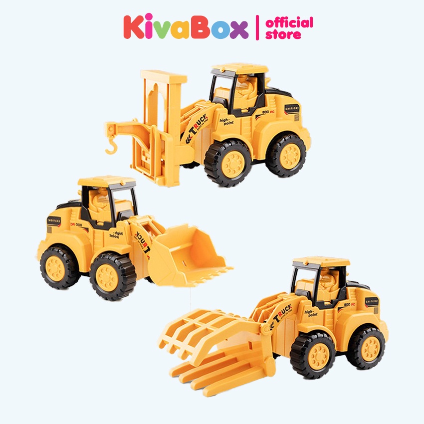 Bộ sưu tập 6 xe xây dựng Kivabox , máy xúc xe cẩu đồ chơi, xe đồ chơi, chất liệu nhựa ABS siêu bền và an toàn