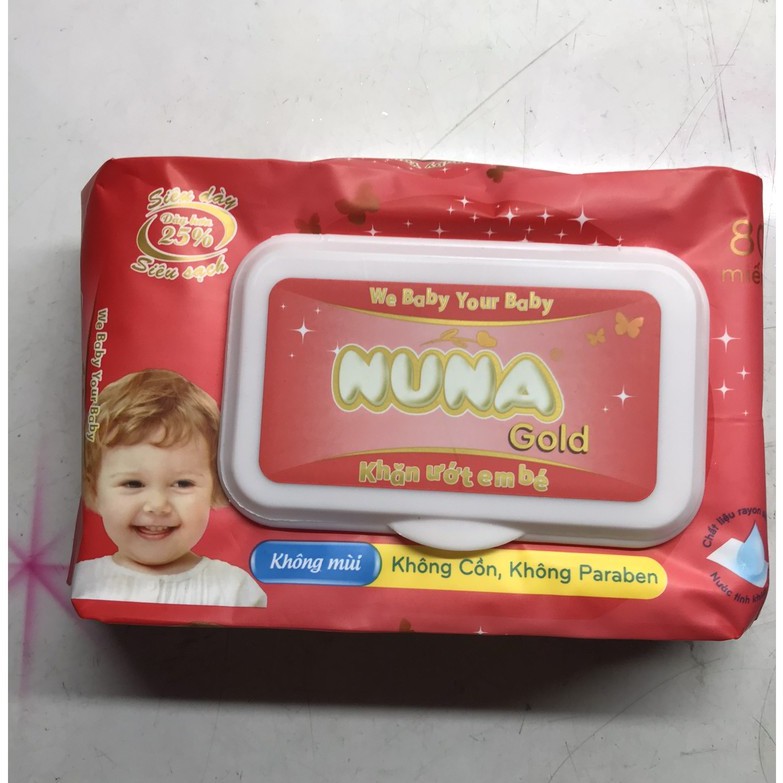 khăn ướt Nuna gold đỏ loại 80 miếng/bao