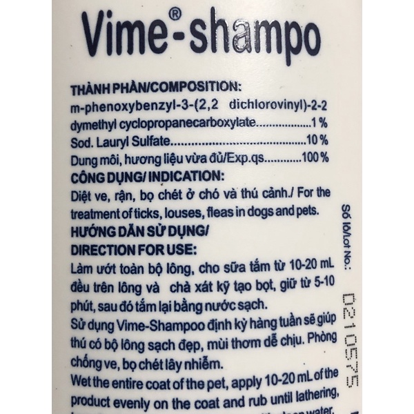 Sữa tắm diệt ve rận cho chó mèo vime shampo 300ml