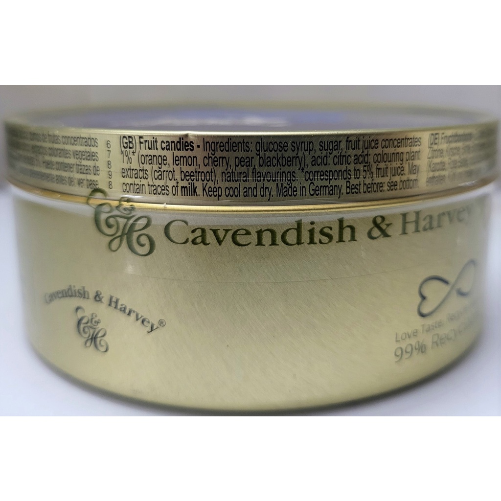 [Hộp thiếc 200g – XANH DƯƠNG] KẸO CỨNG VỊ TRÁI CÂY HỖN HỢP [Germany] CAVENDISH &amp; HARVEY Mixed Fruit Drops (tbo)