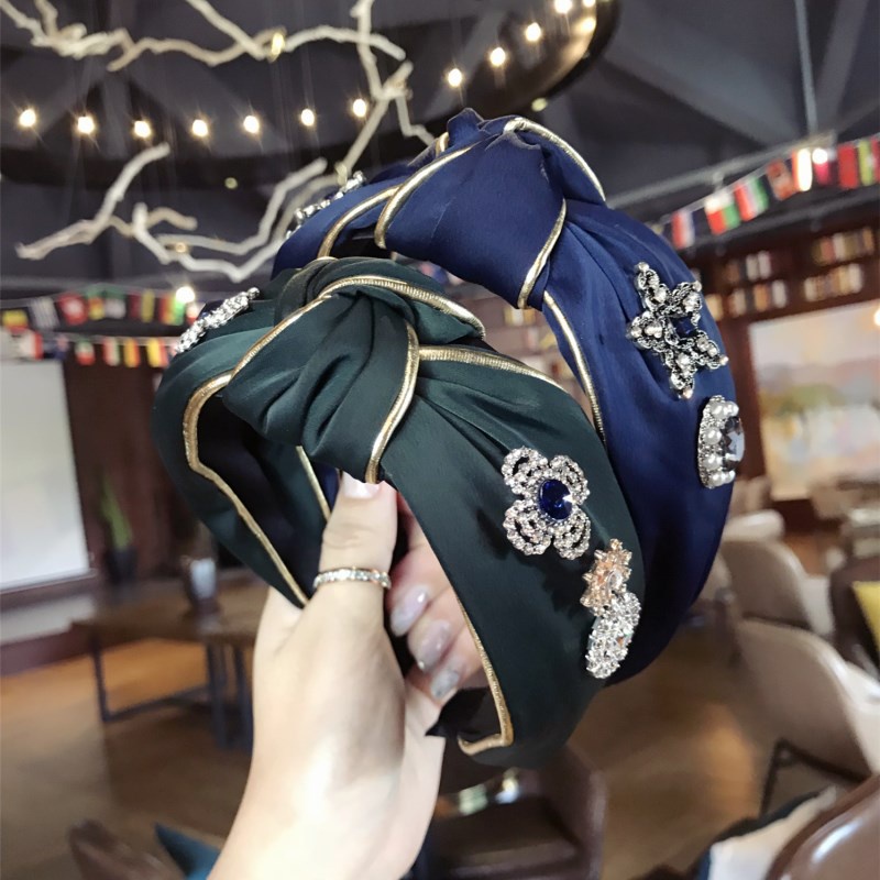 Băng Đô Vải Thắt Nút Bản Rộng Đính Kim Cương Lấp Lánh Cho Nữ