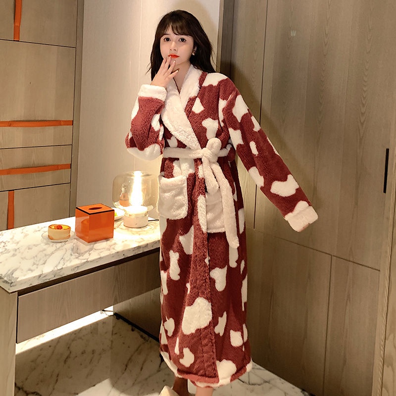 [J & N] Áo Choàng Ngủ Dài Bằng Vải Lông Cừu San Hô Dày Dặn Dễ Thương Thời Trang Mùa Đông Cho Nữ Vào Mùa Đông 2021 Nightg | BigBuy360 - bigbuy360.vn