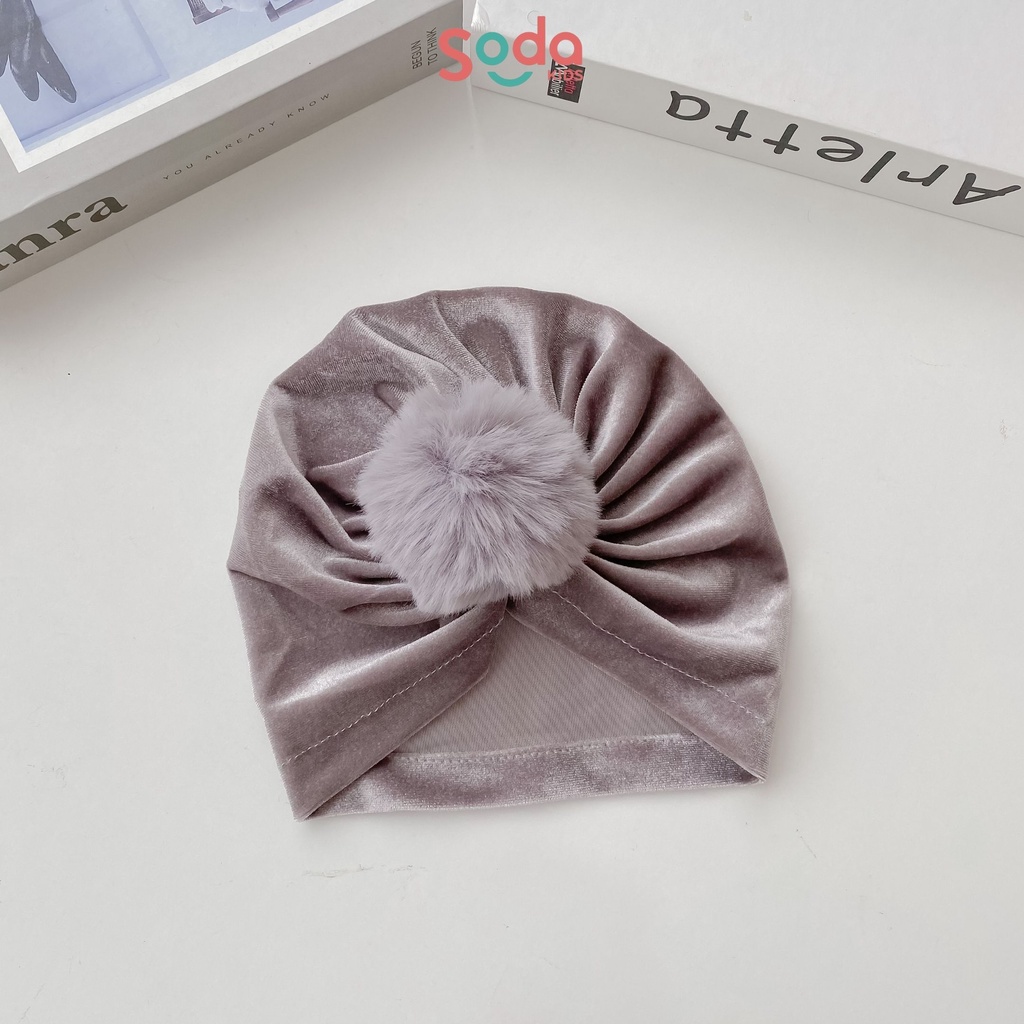 Băng đô mũ nhung cục bông 2 màu dành cho bé gái (Ảnh thật)