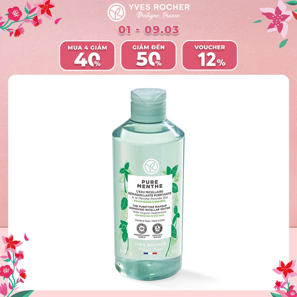 Nước cân bằng và tẩy trang Yves Rocher Pure Menthe Makeup Remover Micellar Water 390ml