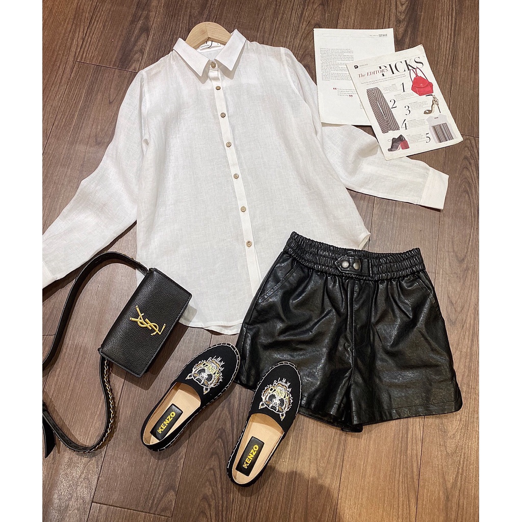 Áo sơ mi trắng linen cúc dừa thiết kế Lalastyle