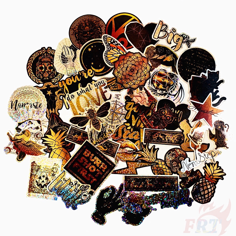❉ VSCO - Light-Reflecting Black Giấy và decal dán tường ❉ 50Pcs/Set DIY Luggage Laptop Decals Doodle Stickers