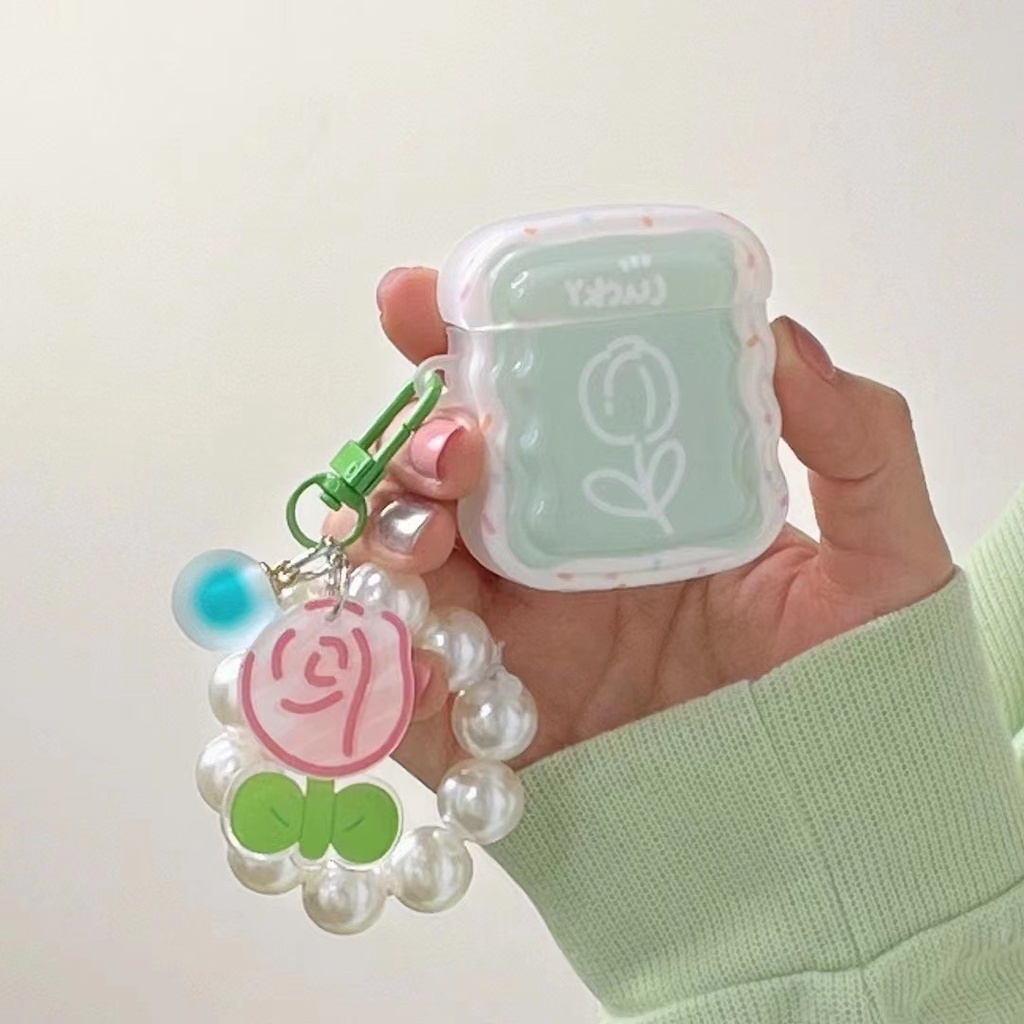 Vỏ Bảo Vệ Hộp Sạc Tai Nghe Bluetooth airpods 1 2 3 pro Bằng tpu Mềm Hình Hoa tulip Đính Hạt Phối Dây Ruy Băng Dễ Thương Mới