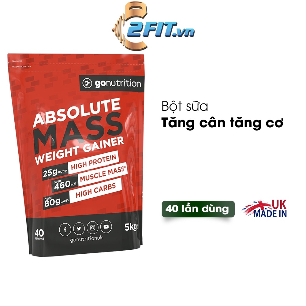 SỮA TĂNG CÂN TĂNG CƠ ABSOLUTE MASS WEIGHT GAINER GO NUTRITION 40 LẦN DÙNG